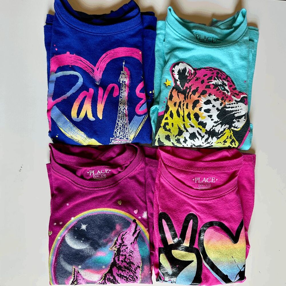 4 Girls Long Sleeve Graphic Tees Shirts Children’s Place Size 5/6 Preowned